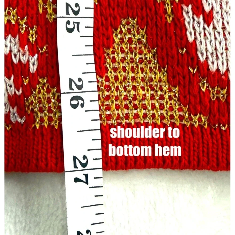 Holiday Time Christmas Sweater Womens L‎ Red Metallic Gold Bears Novelty Vintage